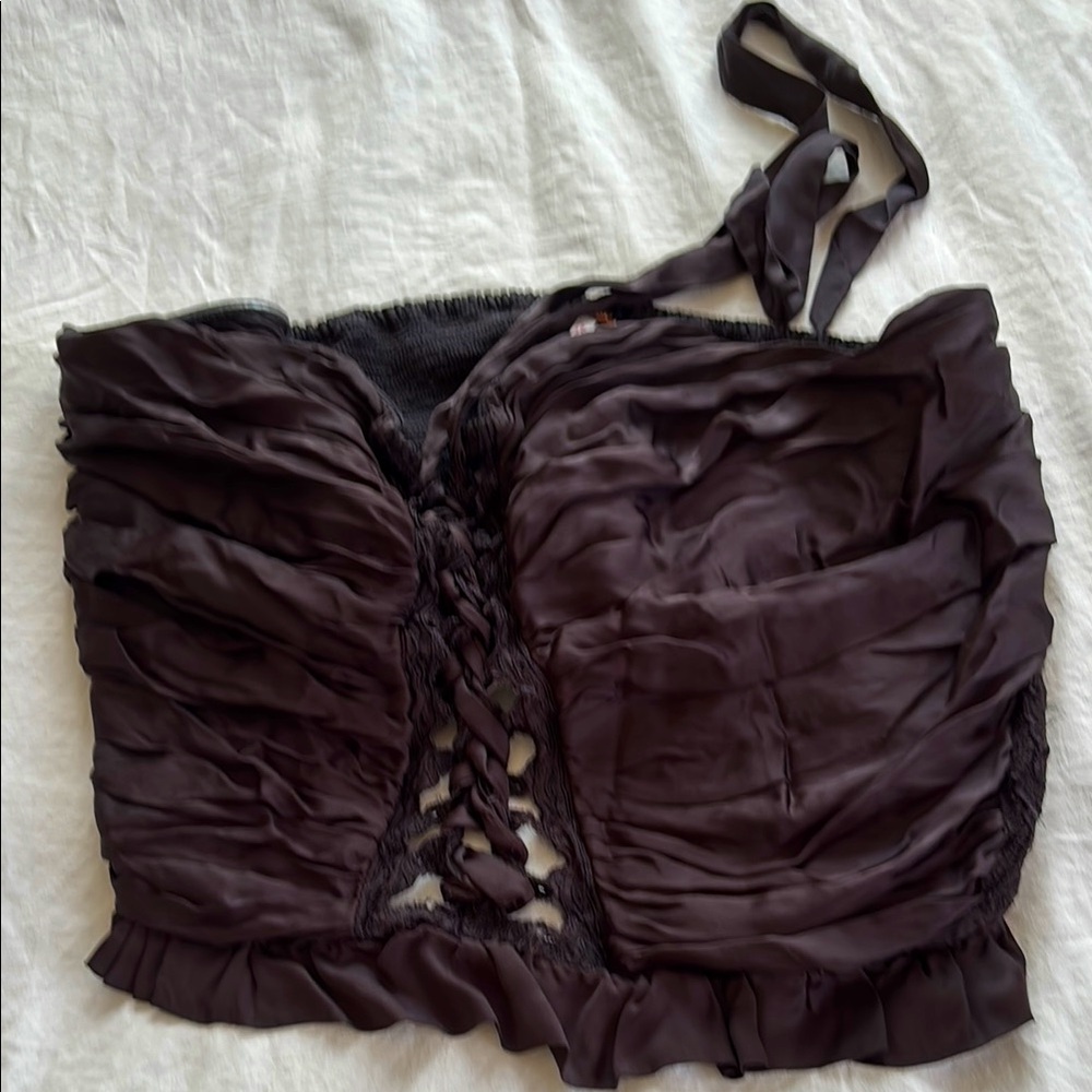 Free People Black Ruched Corset Top